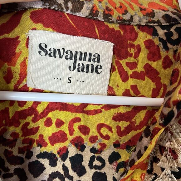 Savanna Jane Womens Top Embroidered Animal Print Tunic Top Blouse Size S 219 - Picture 5 of 8